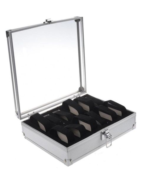 

2021 aluminum 12 wristwatch watch cases showcase display storage case box4979735, Black;blue