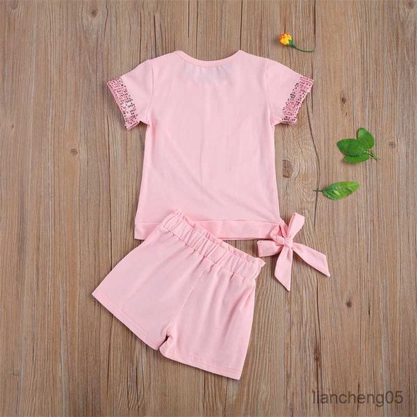 

clothing sets children girls summer clothes sets baby sequin letter short sleeve t-shirt short tracksuit kids casual outfits r230805, White