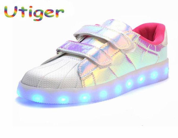 

kids girl boy glowing sneakers children shoes with light usb charger luminous lighted led lights casual flat boy girl shoes y190527340225, Black;red