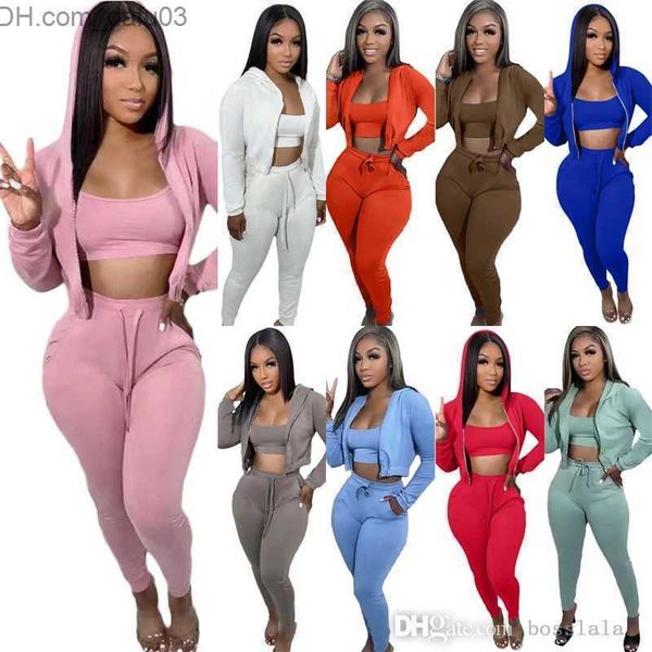 

women's tracksuits 2022 fall winter women sweatsuits three piece pants set active crop hoodie sweatpants outfits z230805, Gray