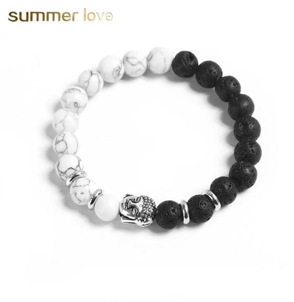 

white turquoise buddha head beaded bracelet for women handmade 8mm lava rock stone healing beads bracelet jewelry gif6660844, Black