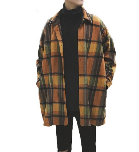 

oversized flannel shirts men plaid vintage streetwear hip hop loose casual long sleeve autumn winter brand korean shirts men7228695, White;black