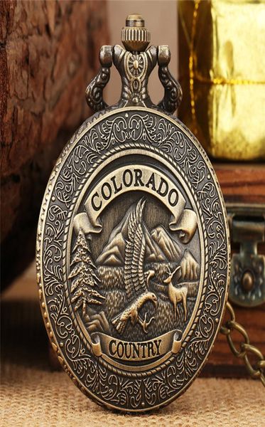 

vintage watches colorado eagle design men women quartz analog pocket watch with necklace pendant chain collectable timepiece7484001, Slivery;golden