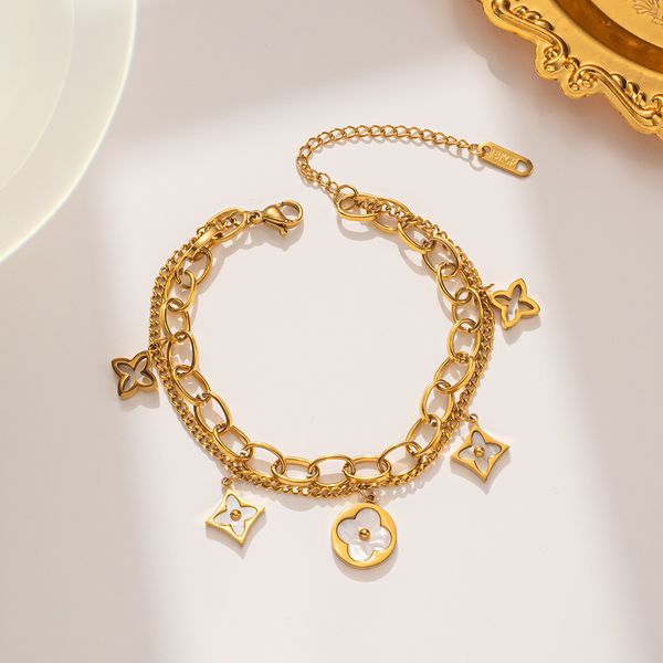 

classic design fashion double layered clover charm bracelet jewelry for women gift, Golden;silver