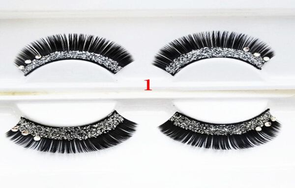 

whole1 pair glitter rhinestone pattern long thick stylish party false fake eyelashes eye lashes makeup z0675542045