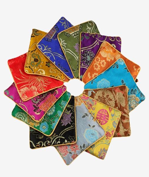 

square chinese silk jewelry pouch zipper copper coins tassel wedding party favor gift bag bead chain ring storage travel bag6764412, Pink;blue