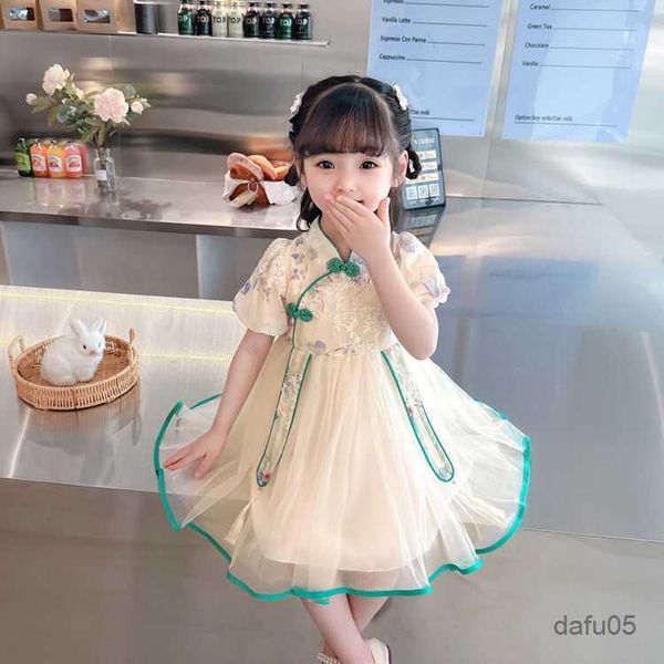 

girl's dresses girls' hanfu dress summer improved chinese style cheongsam summer girls' princess skirt children's hanfu, Red;yellow