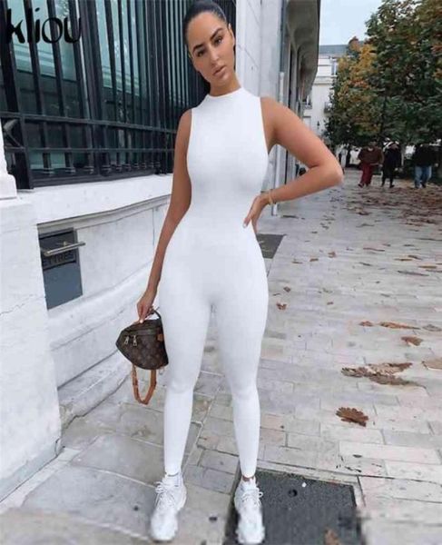 

kliou jumpsuit women elastic hight casual fitness sporty rompers sleeveless zipper activewear skinny summer outfit t2007232604347, Black;white
