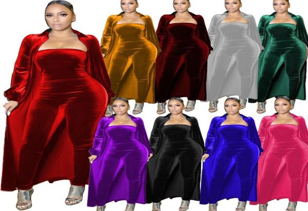 

velvet strapless jumpsuit and cardigan two piece pants casual tracksuits women outfits sets ship7277658, White