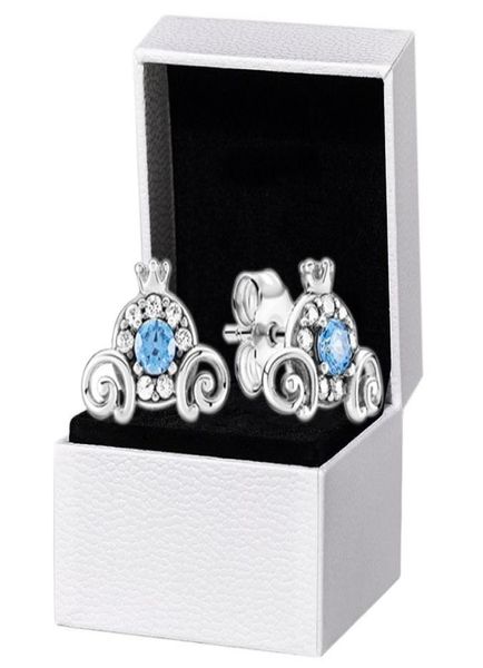 

blue stone pumpkin stud earrings 925 sterling silver original box for women girls party gift jewelry earring1130069, Golden;silver