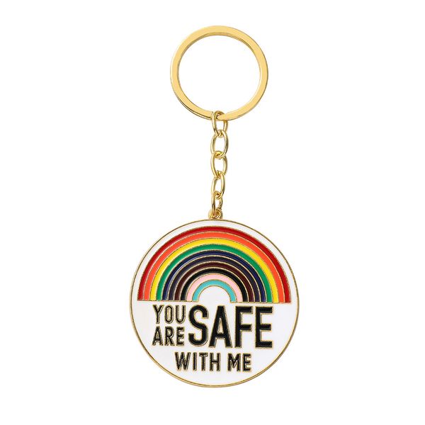 

anime lgbt rainbow drip oil metal ball bell keychain key ring accesssory, Blue