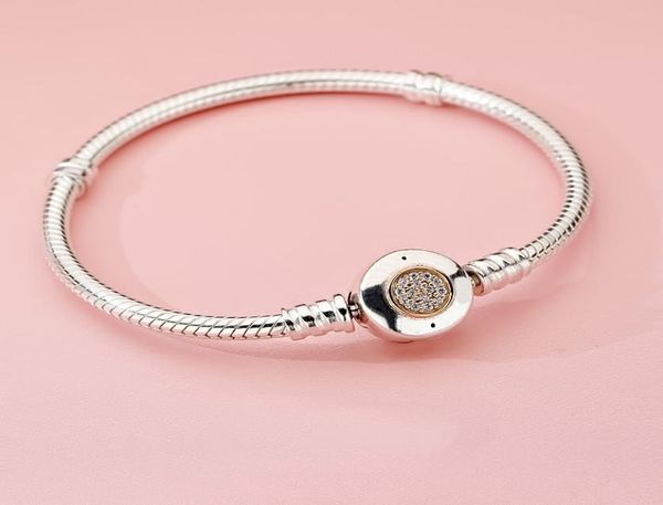 

womens 925 sterling silver charm bracelets fit pandora beads charms chain bracelet with cz diamond lady gift original box7472447, Golden;silver