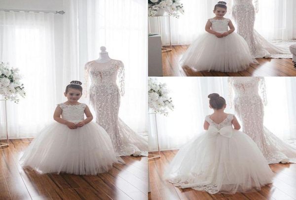 

cute white lace little kids flower girl dresses princess jewel neck tulle applique puffy floral formal wears party communion pagea1462606, White;blue
