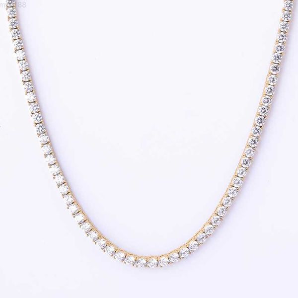 

wholesale hip hop jewelry fashion iced out 18k gold plated stainless steel zircon diamond tennis chain cz necklace for men women, Silver