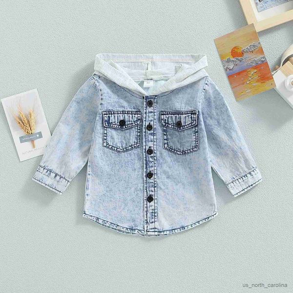 

jackets toddler kids baby boys spring autumn denim coat long sleeve button down patchwork hooded jackets 1-5t r230805, Blue;gray