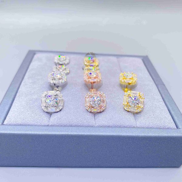 

baguette square vvs moissanite 925 sterling silver stud earrings, Golden