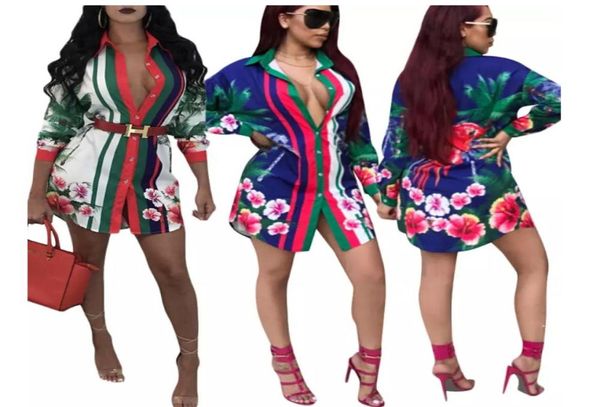 

women club floral print shirt dress casual loose dresses long sleeve lapel neck t shirts fashion blue white7017612, Black;gray