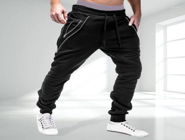 

men039s pants men drawstring zipper pockets ankle tied sweatpants sports trousers skinny9558967, Black