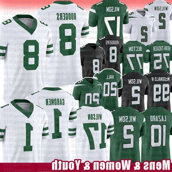 

aaron rodgers ahmad sauce gardner football jersey garrett zach wilson new yorks breece hall allen lazard jets quinnen williams michael carte