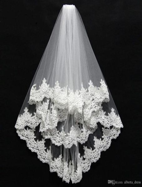 

short bridal veils three layers with comb lace applique edge wedding veil voile de mariee head accessories in stock43439757642109, Black