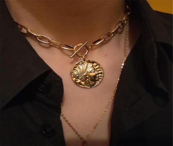 

chokers punk miami cuban choker necklace steampunk men jewelry vintage big coin pendant chunky chain for women neck accessories3057069314, Golden;silver