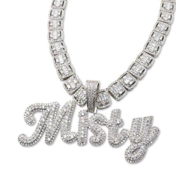 

pendant necklaces dobling custom big brush cursive letters nameplate necklace cz iced out customized icy name choker charm with ro2568039, Silver