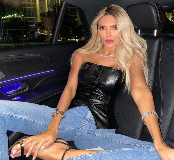 

women039s tanks pu women strapless backless sleeveless button bodycon summer clothing7149248, White