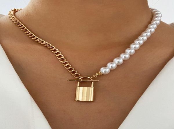 

high quatity pearl alloy necklace for women designer hip hop sterling silver chain necklaces gold creative lock pendant clavicle w4610411