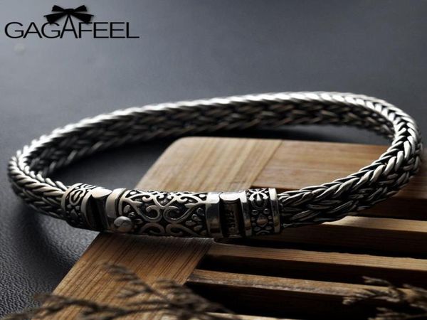 

gagafeel 100 925 silver bracelets width 8mm classic wirecable link chain s925 thai silver bracelets for women men jewelry gift t7451163, Black