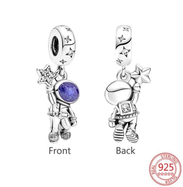 

fit original charm bracelet 925 sterling silver space galaxy series astronaut with star in hand pendant bead for making 24872516595949, Black