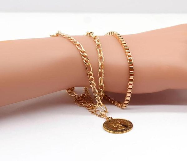 

janeman etched buckle round pendant three groups of women bracelet geometric coin exaggerated style39424397212238, Black