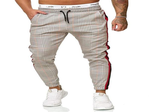 

new mens pants houndstooth print male side stripes color matching slim fit sweatpants joggers track pants overalls2683417, Black