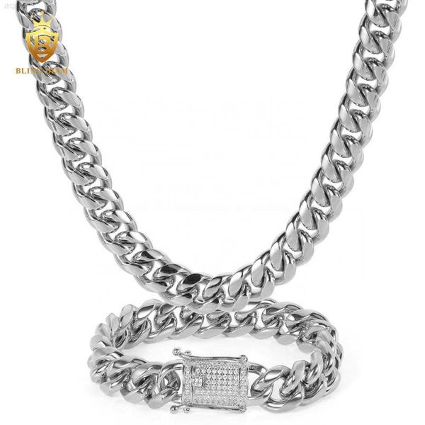 

blingdiam jewelry fashion 12mm aaaaa+ cz clasp hiphop chain stainless steel cuban link chain, Silver