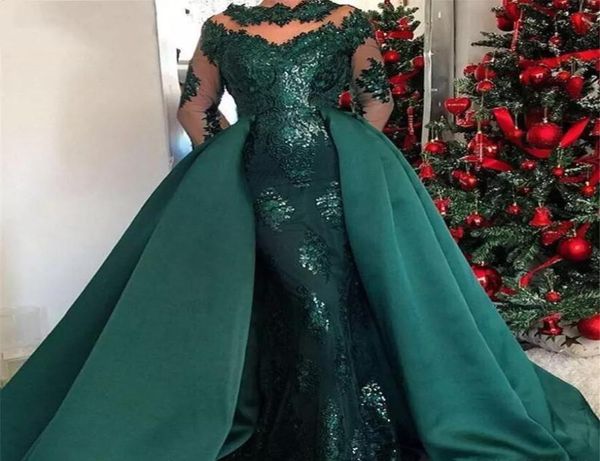 

saudi arabic dark green evening dresses 2019 long sleeves celebrity holiday women wear formal party prom gowns custom made plus si1570265, Black;red
