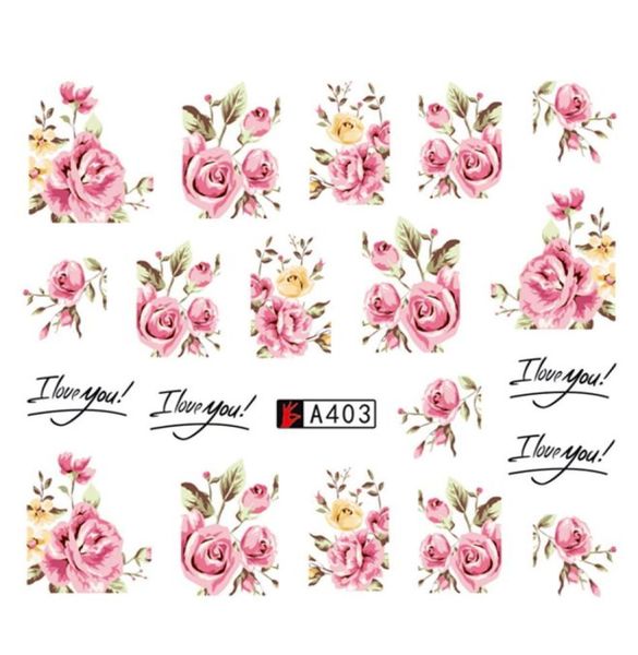 

whole diy designer water transfer tips nail art pink rose flower sticker decals women beauty wedding2562552, Black