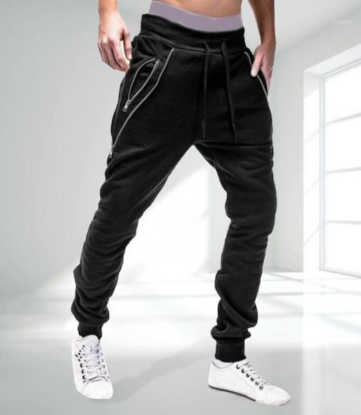 

men039s pants men drawstring zipper pockets ankle tied sweatpants sports trousers skinny6397295, Black