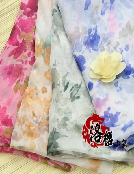 

30d print chiffon cloth ink blue and white hanfu super soft yarn silk scarf veil silk fabric60470795933904, Black;white