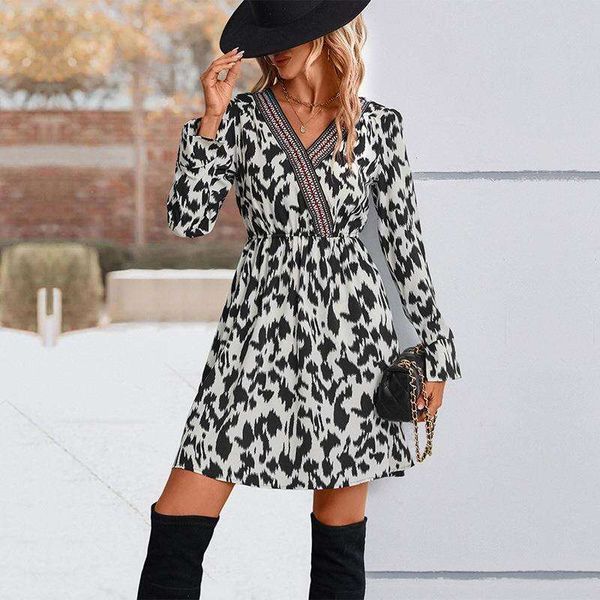 

wholesale autumn and winter womens clothing temperament leopard print dress, Black;gray