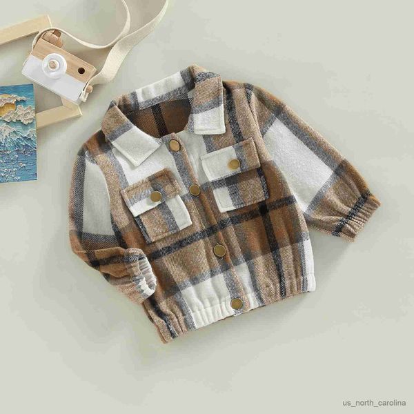 

jackets toddler kids girls boys coat plaid turn-down collar long sleeve button-down outerwear autumn winter pockets casual jackets 1-5t r230, Blue;gray