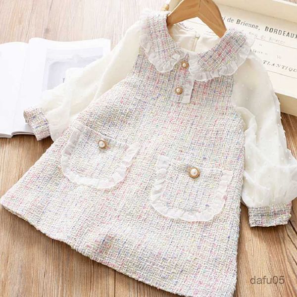 

girl's dresses cute baby girls dresses spring autumn puffle sleeve kids princess clothes plaid collar party teens wear for years r23080, Red;yellow