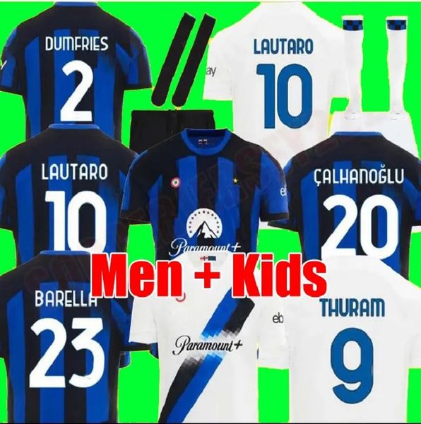 

barella soccer jerseys 23 24 lautaro inters correa thuram acerbi home away third milans uniforms football shirt 2023 2024 men kids kit boys, Black;yellow