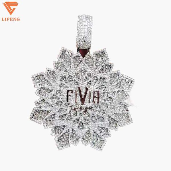 

fashion jewelry round baguette vvs moissanite hiphop 925 sterling silver iced out diamond custom letter snowflake shaped pendant