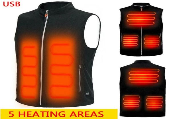 

5 heating areas men autumn winter warm electric thermal cloth waistcoat fish hiking outdoor usb infrared heating vest jacket4239606, Black;white