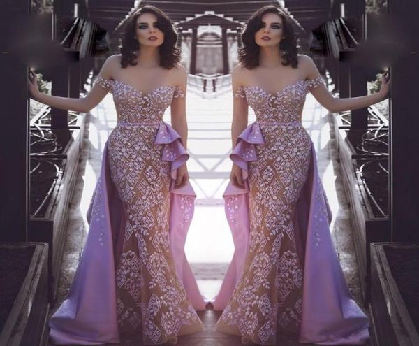 

lavender mermaid overskirts 2018 prom dresses off shoulder lace appliqued beads evening gowns saudi celebrity party dress robe de 6893185, Black
