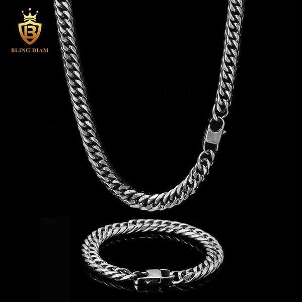 

blingdiam jewelry fashion 316l 7mm 9mm lobster clasp hiphop chain iced out necklace stainless steel cuban link chain, Silver
