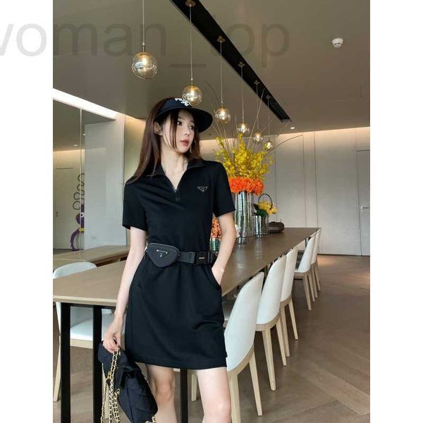 

basic & casual dresses designer p family 23 spring/summer new classic inverted triangle decoration half zipper short sleeve sweet cool simpl, Black;gray