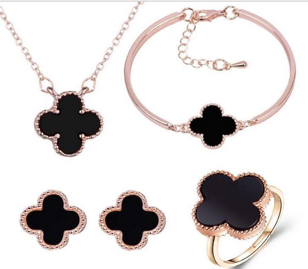 

2019 new open bracelet with watch fourleaf clasp earrings necklace ring bracelet fourpiece whole2958313, Silver