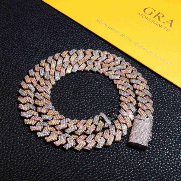 

13mm personalized fine jewelry 925 sterling silver rose gold plated iced out moissanite cuban link chain