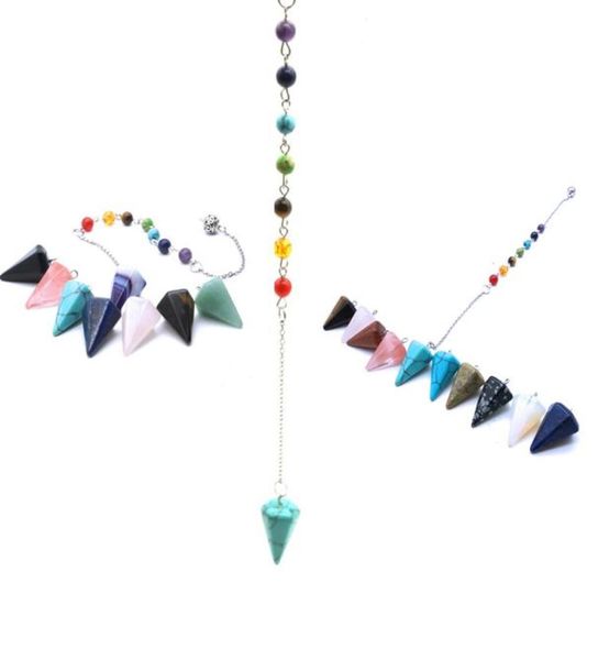 

healing reiki pendulum pendant for dowsing natural stone crystal red agates circular cone charm pendants pendule divination6150879, Silver