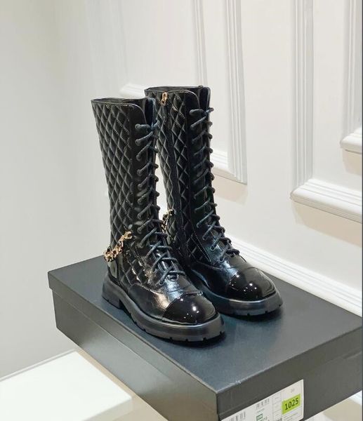 

2023 latest women's boots long barrel short barrel low heel round head chain decorative lace up zipper mouth formal casual banquet work, Black